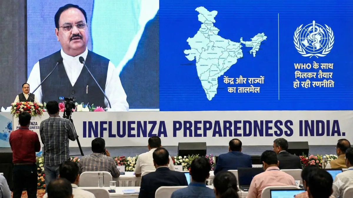 Health Minister JP Nadda addressing influenza preparedness India conference with WHO collaboration in New Delhi