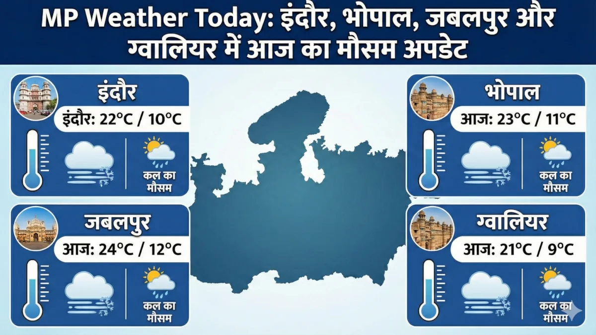 Madhya Pradesh Weather Today के तहत इंदौर, भोपाल, जबलपुर और ग्वालियर में आज का तापमान और ठंड का हाल