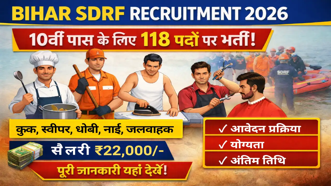 Bihar SDRF Bharti 2026: 10वीं पास के लिए 118 सरकारी नौकरियाँ